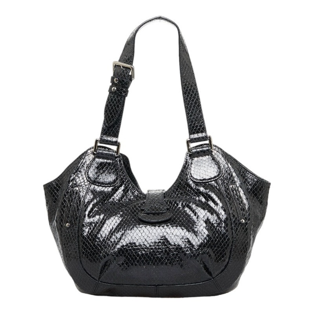 Celine Python Carriage Charm Handbag Shoulder Bag Black Patent Vernis Leather - Picture 3 of 9